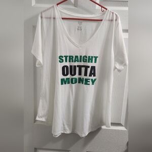 White V-Neck 'STRAIGHT OUTTA MONEY' Graphic Tee